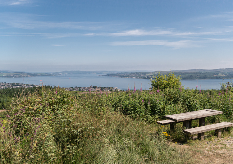 A picnic table overlooking the sea
