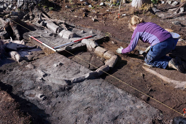 Archaeologists working at a dig