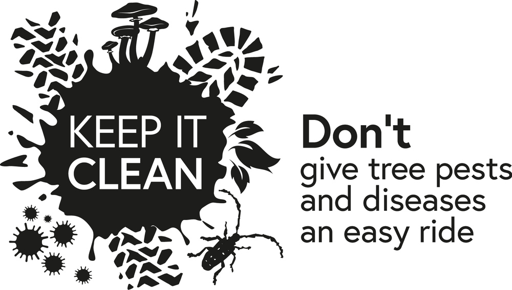 'Keep It Clean' logo, with the text 'Don't give tree pests and diseases an easy ride'.